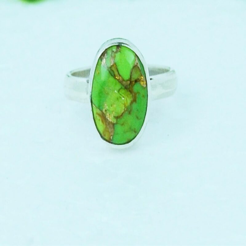 925 Solid Sterling Silver Green Turquoise Gemstone Ring