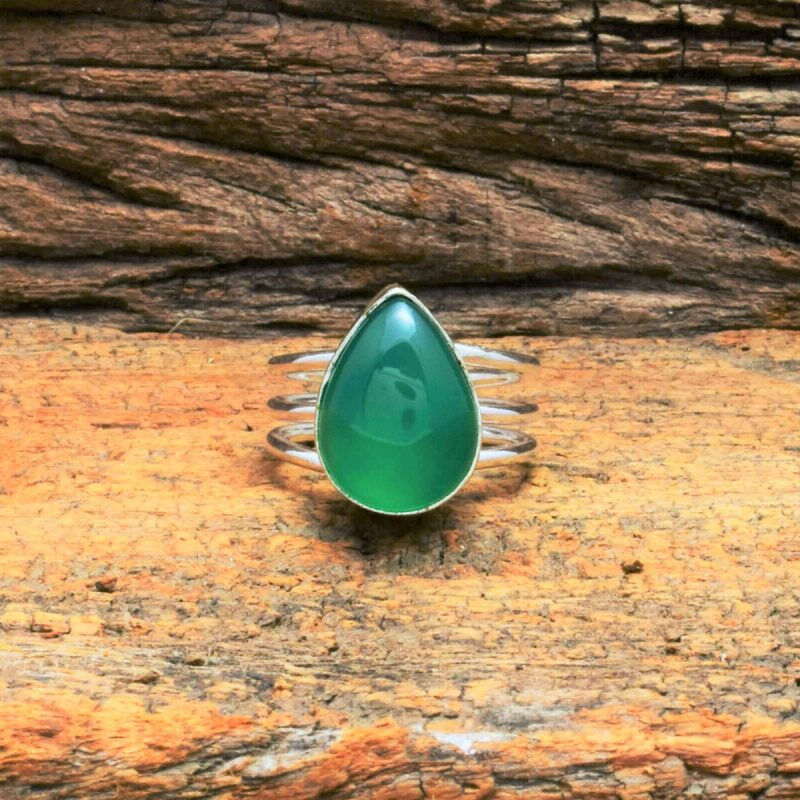 925 Solid Sterling Silver Green Onyx Gemstone Ring