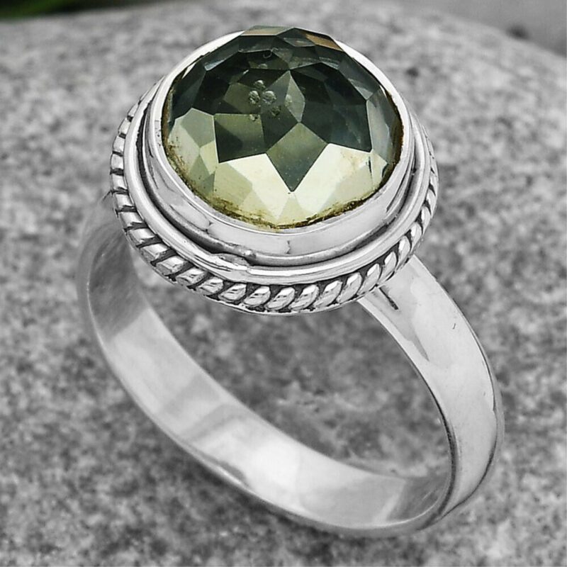 925 Solid Sterling Silver Green Amethyst Gemstone Ring
