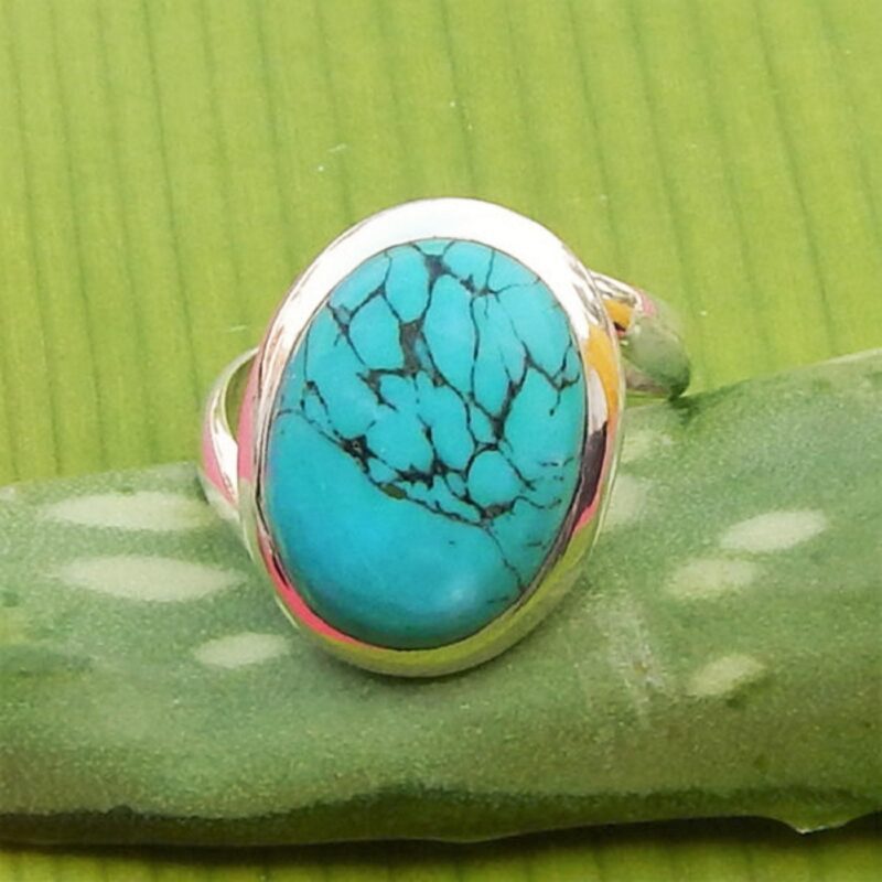 925 Solid Sterling Silver Blue Turquoise Gemstone Ring