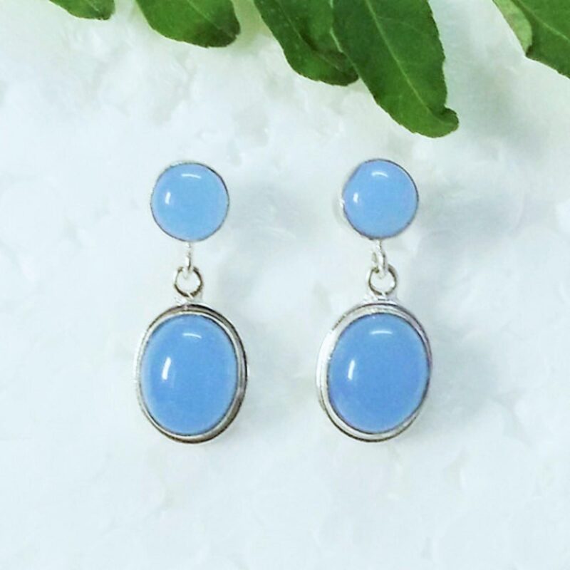 925 Solid Sterling Silver Blue Chalcedony Gemstone Earrings - Image 2
