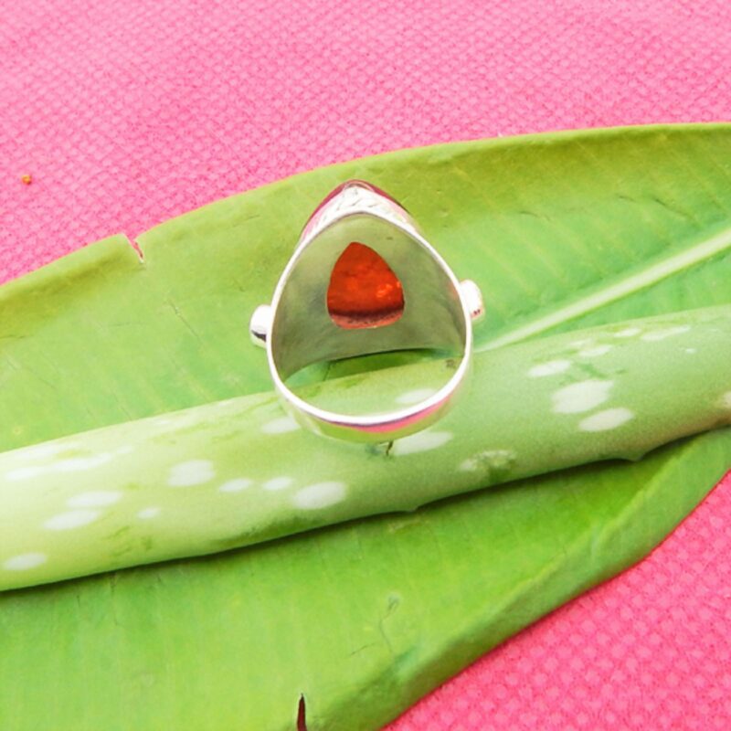 925 Solid Sterling Silver Baltic Amber And Garnet Gemstone Ring - Image 2