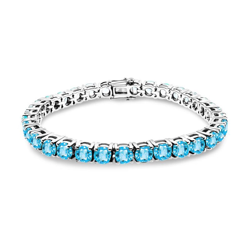925 Sterling Silver Swiss Blue Topaz Tennis Bracelet