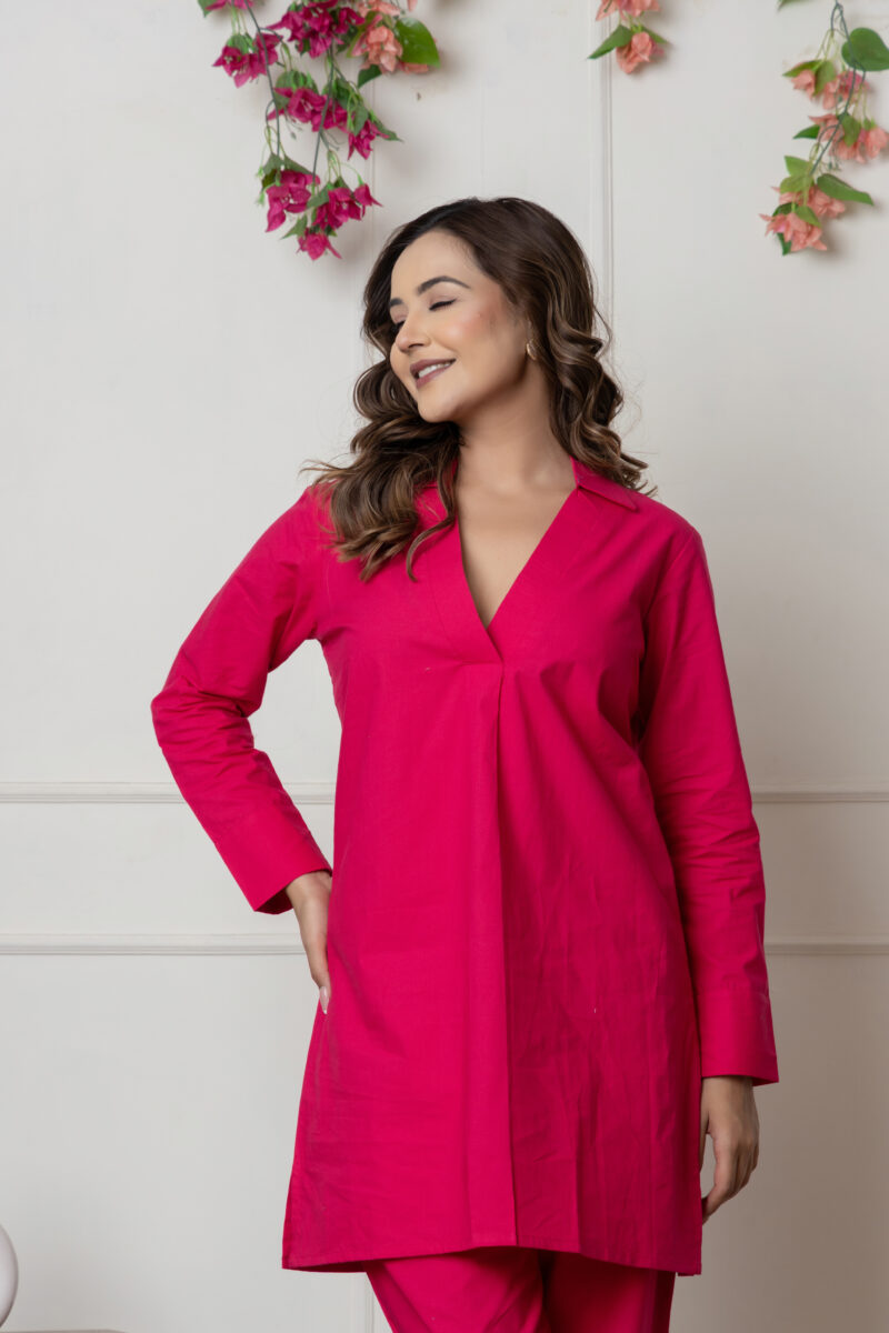 Solid Fuchsia Pink Cotton Co-ord Set