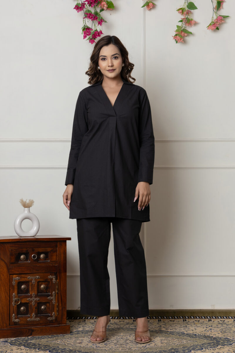 Solid Black Cotton Co-Ord Set - Image 2