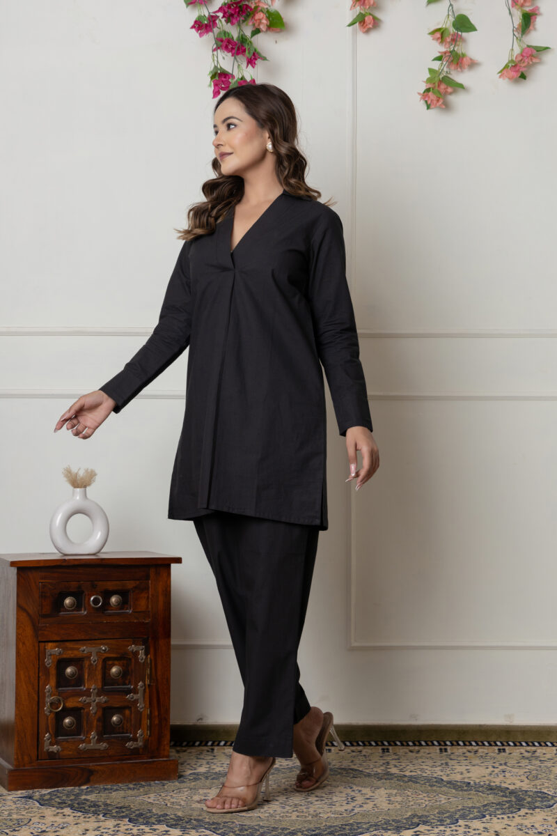Solid Black Cotton Co-Ord Set - Image 5