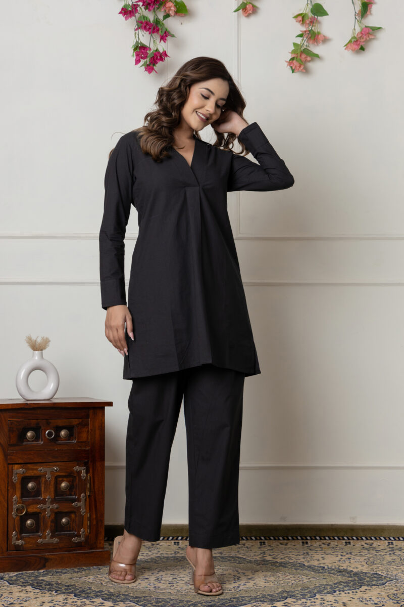 Solid Black Cotton Co-Ord Set - Image 4