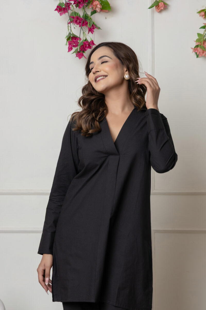 Solid Black Cotton Co-Ord Set