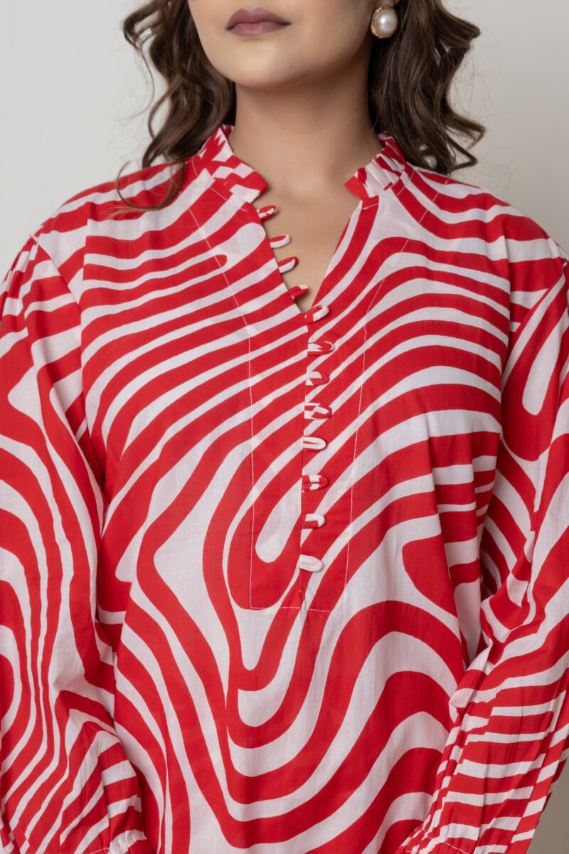 Red & White Abstract Printed Cotton Co-Ord Set - Image 6