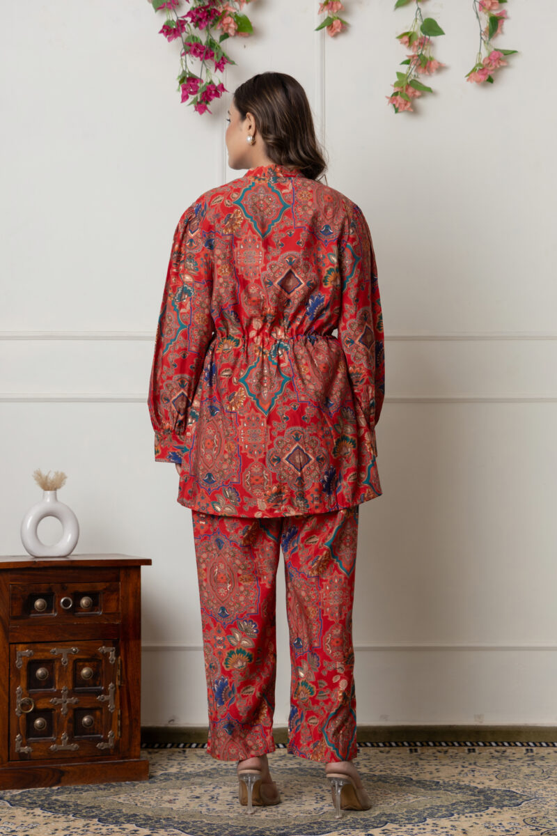 Ethnic Red Printed Drawstring Co-Ord Set - Image 5