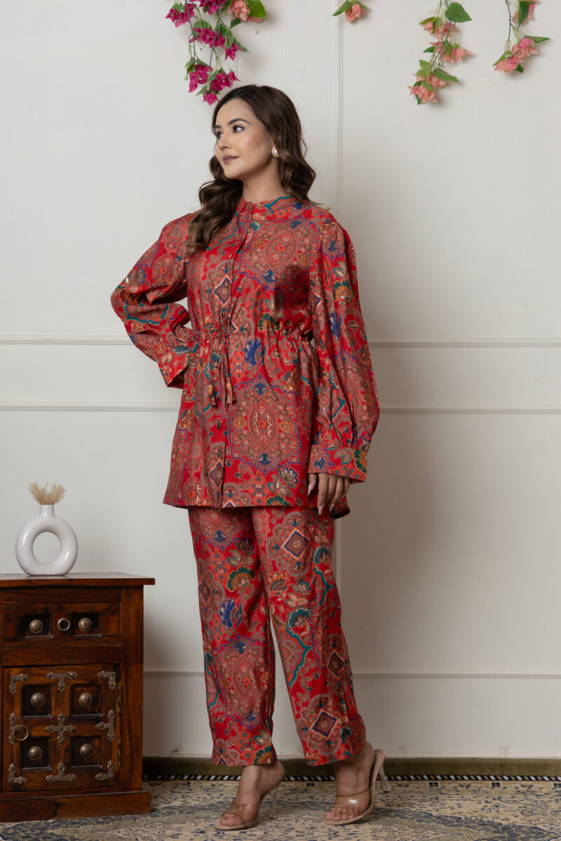 Ethnic Red Printed Drawstring Co-ord Set