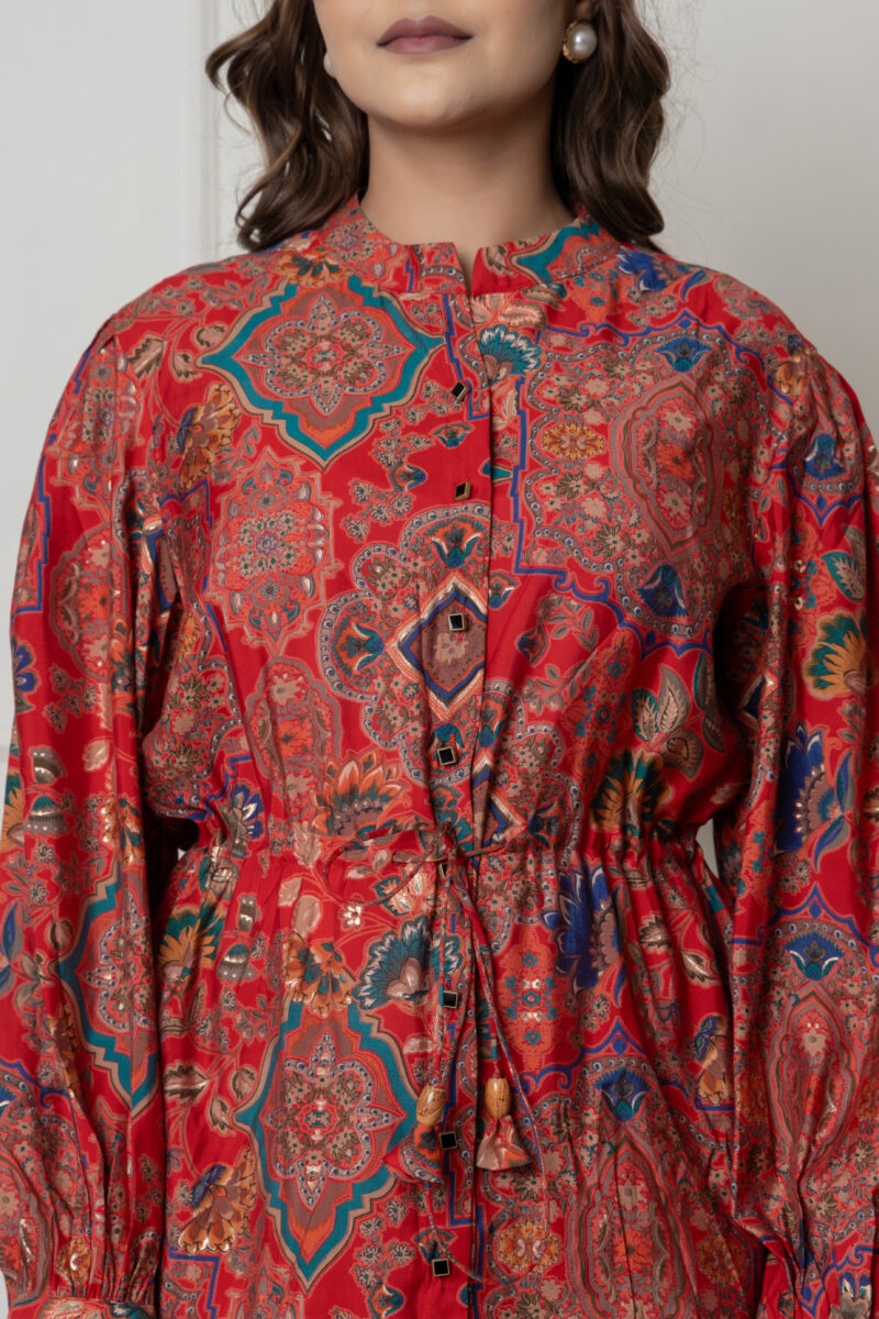 Ethnic Red Printed Drawstring Co-Ord Set - Image 6