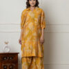 Mustard Botanical Printed Muslin Kurta Palazzo Set