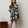 Black & Beige Oversized Floral Short Dress