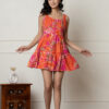 Tropical Print Fit & Flare Mini Dress in Orange-Pink - Wholesale Garments