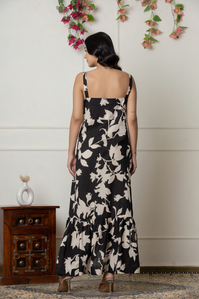 Black & Beige Floral Print Cut-Out Maxi Dress - Image 8