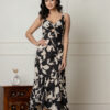 Black & Beige Floral Print Cut-Out Maxi Dress - Wholesale Garments