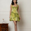 Green Floral Fit & Flare Mini Dress with Bow Back - Wholesale Garments