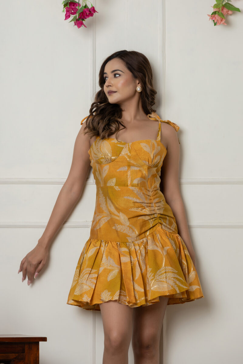 Sunset Yellow Ruched Mini Dress - Image 2