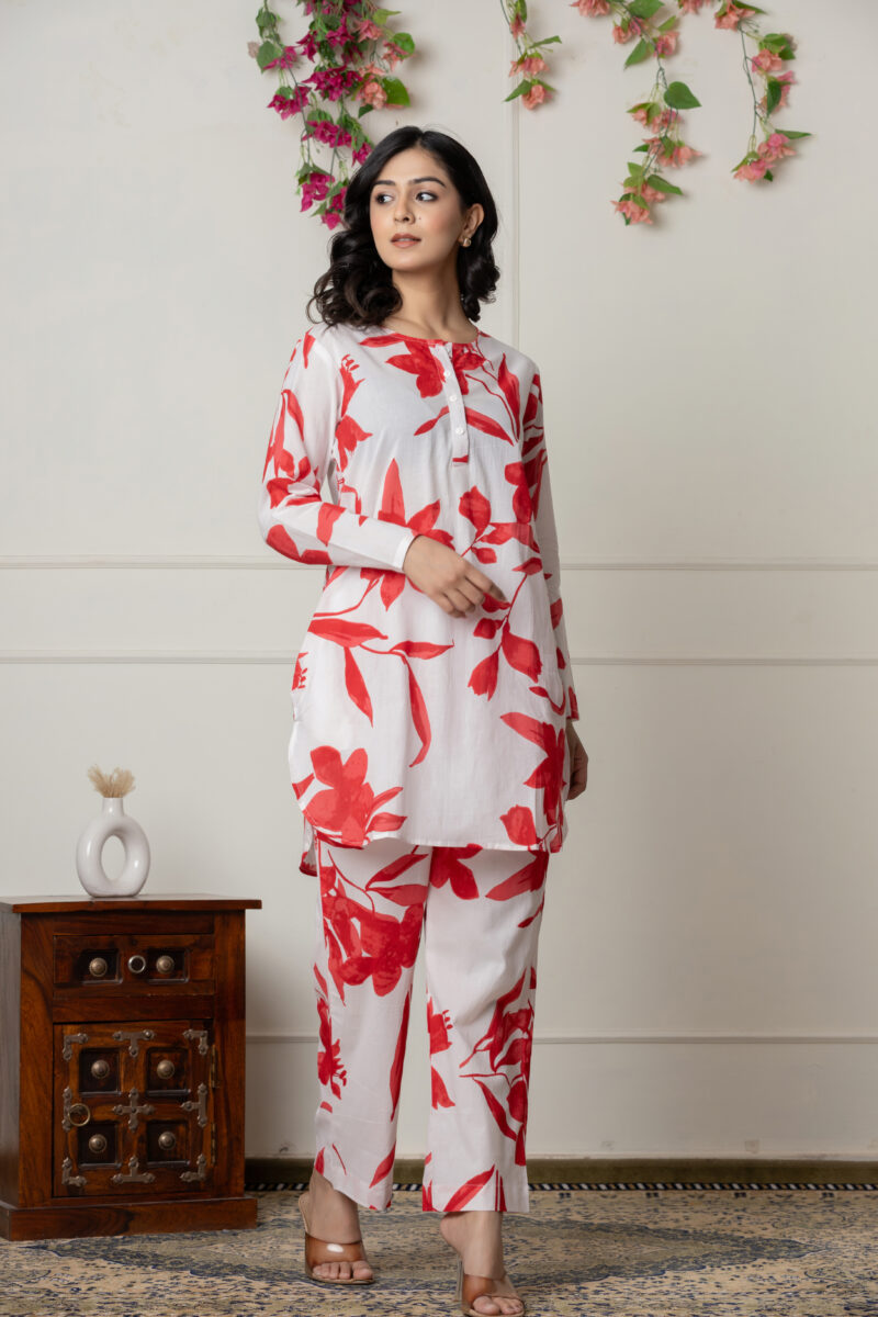 Crimson Blossom Printed Co-ord Set - Wholesale Garments