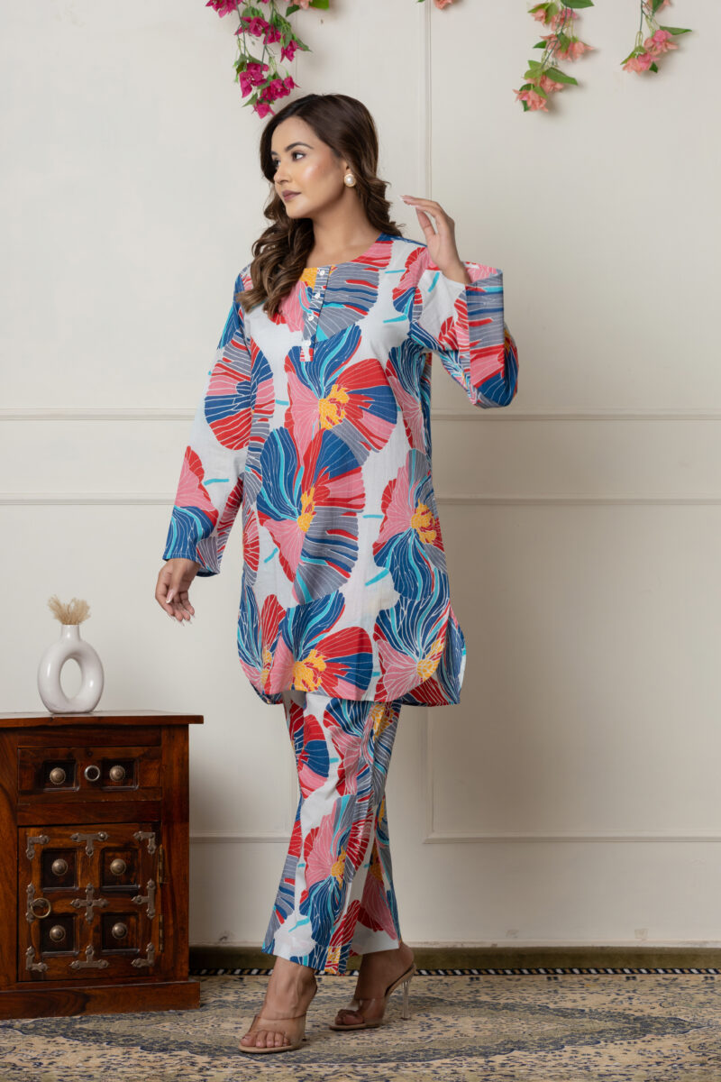 Blue Botanical Printed Co-Ord Set - Wholesale Garments