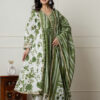 Green Floral Printed Anarkali Kurta Set - Wholesale Garments