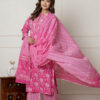 Pink Floral Printed Cotton Suit Set with Dupatta - Wholesale Garments