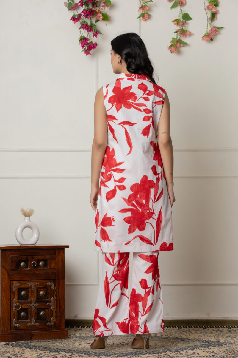 Red & White Floral Printed Sleeveless Co-Ord Set - Image 8