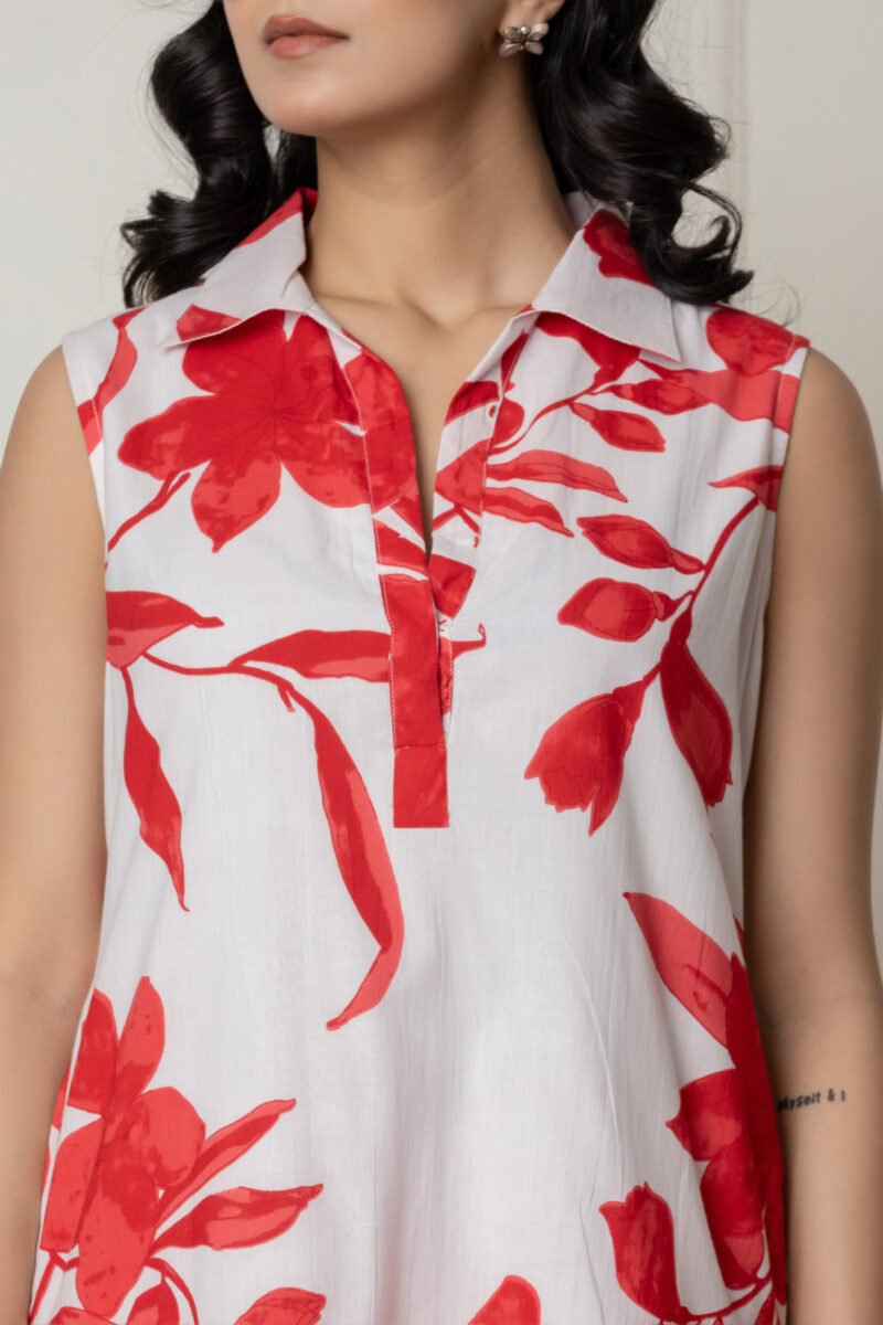 Red & White Floral Printed Sleeveless Co-Ord Set - Image 6